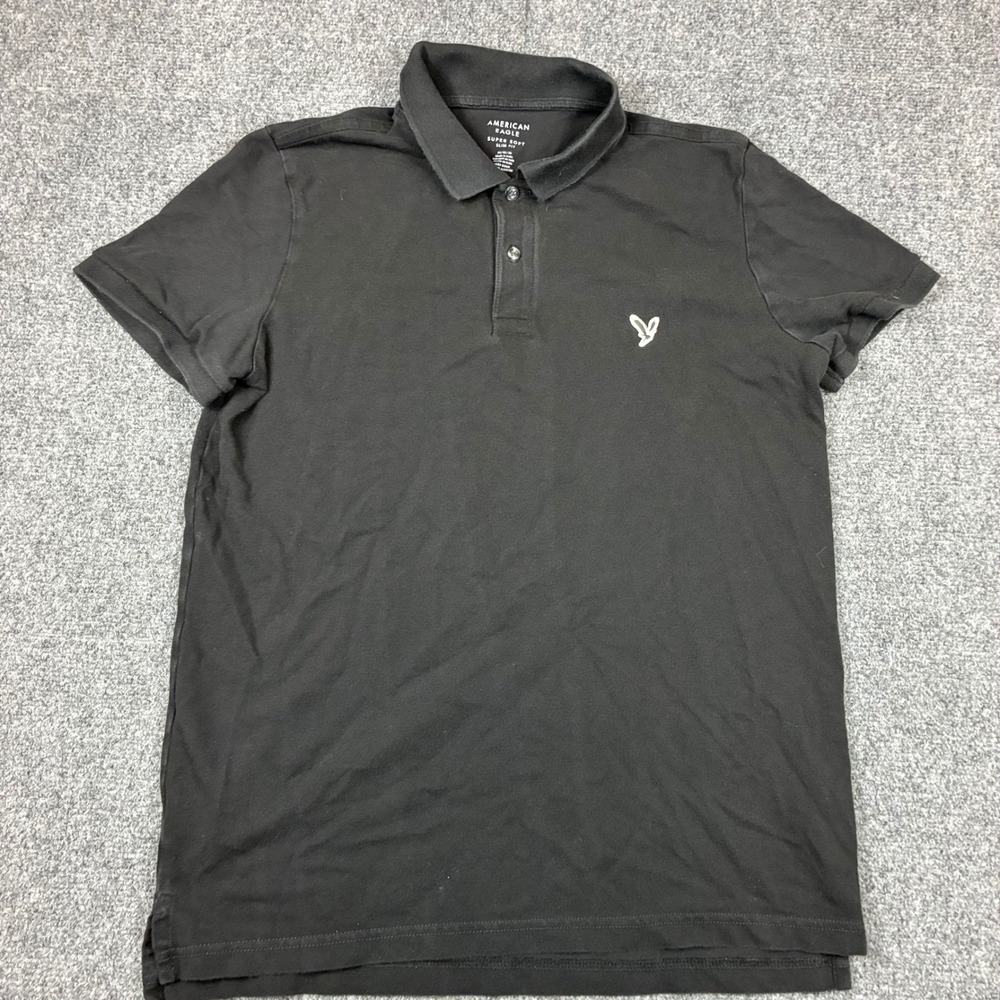 American Eagle Super Soft Polo Shirt Mens Size Medium Slim Black Short Sleeve